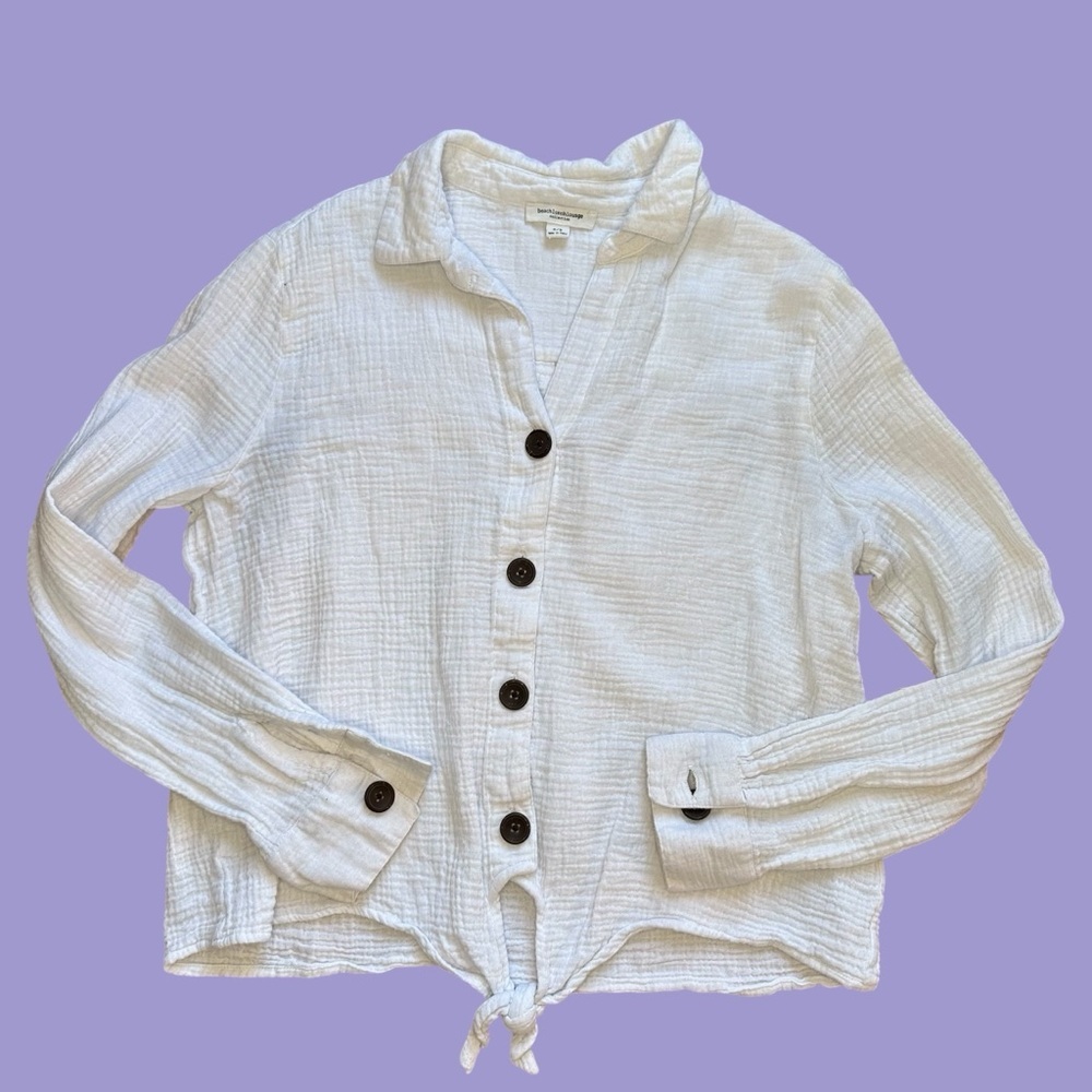 Beach Lunch Lounge Crinkled 100 percent Cotton Button-Down Shirt – Size Small
